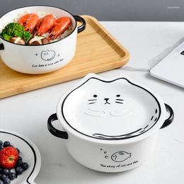 Bowls Japanese Household Noodle Bowl Ceramic Soup With Handle Salad Pasta Kitchen Tableware Microwave Oven Bakware