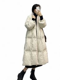 2022 New X-Lg Winter Jacket Women 90% White Duck Down V-Neck Coat Single-breasted Warm Loose Outerwear Fi Streetwear J8l6#