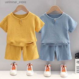 T-shirts 2-piece Set Baby Clothes Summer Baby Clothes Male and Female Baby Solid Color Short-sleeved Shorts Suit Cotton Linen Leisure24328