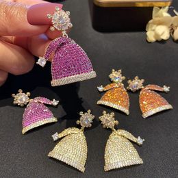 Stud Earrings Fashion S925 Silver Needle Christmas Hat Snowflake Mmicro Inset Color Zircon Women's Jewelry