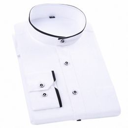 new Fi Stand Collar Lg Sleeve Slim Fit soft comfortable men dr shirts party wedding male tuxedo shirts n57F#