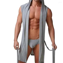 Men's Sleepwear Men Bathrobe Solid Color Hooded Sleeveless Friendly To Skin Sexy Pajamas Hombre Summer Dress For Sleeping