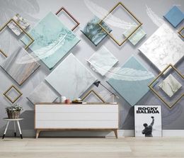 Wallpapers Custom White Feather Marble Mural Wallpaper For Living Room Background Wall Paper Home Decor Nordic Flowers Papel De Parede 3D