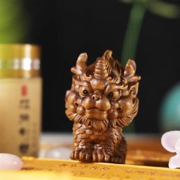 Sculptures Boxwood carving hand piece Qilin Rui beast town house arts and crafts play objects car decoration home decoration