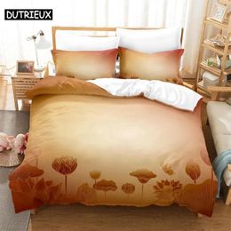 Bedding Sets 3PCSLotus In The Sunset Home Bedclothes Super King Cover Pillowcase Comforter Textiles Set