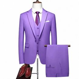 19 Colours Jacket Vest Pants High End Brand Solid Colour Office Busin Men's Formal Suit Three Piece Set Groom Wedding Dr Q4mh#