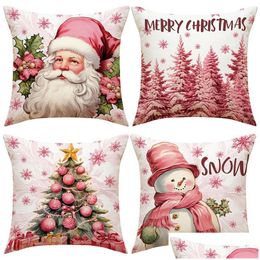 Pillow Case Christmas Cartoon Print Snowman Throw Living Room Decoration Santa Claus Cushion Drop Delivery Home Garden Textiles Beddin Dhd7S