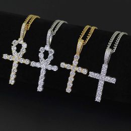 hip hop cross diamonds pendant necklaces for men women gift luxury necklace jewelry gold plated copper zircons Cuban Link chain249F