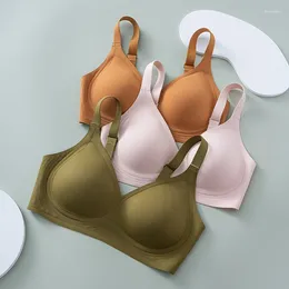 Bras Plus Size Traceless Soft Support Jelly Pulling Women Underwear Fixed Cup Gathering Naked Feeling No Steel Ring Pure Color Bra