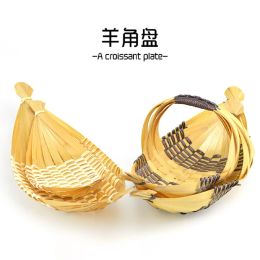 Baskets Handle sheep horn basket boat shaped bamboo woven plate dessert plate bread plate sushi sashimi cooking decoration bamboo woven