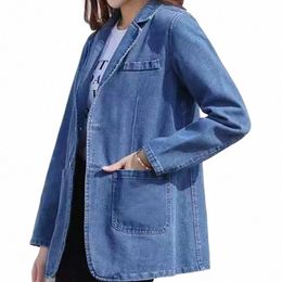 vintage Suit Women Jeans Jacket Casual Tops Loose Short Denim Blazer Outwear Female Cowboy Basic Coat New 2023 Spring Autumn 81sv#