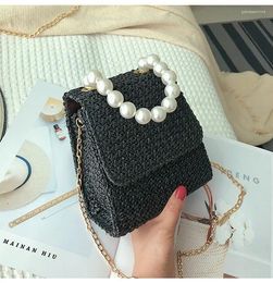 Shoulder Bags Fashion Straw Rattan Weave With Pearl Charm Women Handbags Luxury Handmade Paper Crossbody Summer Beach Purse