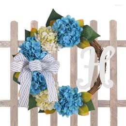 Decorative Flowers Spring Wreaths For Front Door Blue White Farmhouse Wreath Entry Welcome Realistic Artificial With Bow