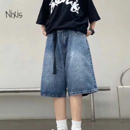 High Street Retro Blue Jeans Shorts Women Summer Baggy Wide Leg Denim Half Pants Fashion Streetwear Y2k Clothing Oversize 240312