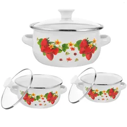 Double Boilers Kitchen Enamel Stockpot Lid Retro Flower Stew Bean Cooking Pot Vintage Soup Handles Nonstick Pan