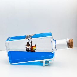 Miniatures Cruise Ship Fluid Drift Bottle Creative Desktop One Piece Floating Boat Sea Ornaments Hourglass Home Decoration Birthday Gifts