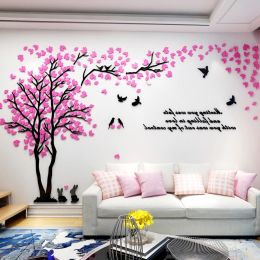 Stickers 3D Wall Sticker Love Tree With Bird Rabbit Decals For Wall Living Room Decoration Acrylic Wall Stickers TV Background Wallpaper