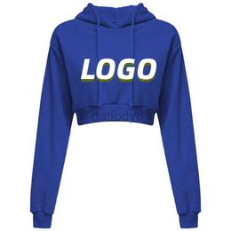 Women's Hoodies Sweatshirts Custom Womens Cropped Hoodie Short Sweatshirt Plain Pullover Hooded Crop Tops Sexy Casual Long Sleeve 24328