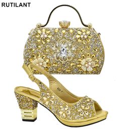 Italian Women Wedding Shoes and Bag Set Decorated with Rhinestone Africa Shoe and Bag Set Plus Size Heels 43 Wedding Shoes Bride 240326