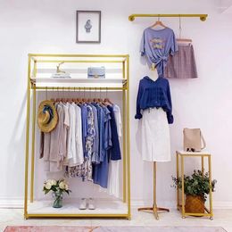 Hangers Metal Clothes Display Rack Free Standing Garment Clothing With Wooden Shelves Cover Heavy Duty Closet Hanging Gold 59"