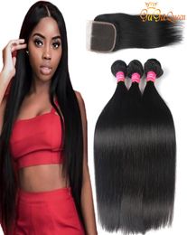 9A Straight Hair Bundles With 4x4 Lace Closure Unprocessed Virgin Brazilian Human Hair Extensions gagaqueen2717103