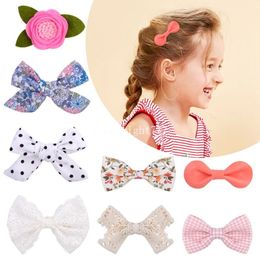 Baby Hairpins Hair Clips Girls Chiffon Flowers Grosgrain Rhinestone Clip Princess Safety Barrette Childrens Kids headwear Accessories set/10pcs