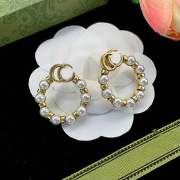 Brand Designers Letters Women Jewelry Stud Earring Crystal Rhinestone Pearl Gold Plated Sier Wedding Party