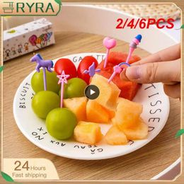 Forks 2/4/6PCS Mini Fruit Fork Set Kid Cute Bento Box Decor Dessert Cartoon Toothpick Cake Party Supply