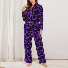 Home Clothing Purple Animal Sleepwear Spring Greyhounds Print Vintage Oversized Pyjama Set Women Long-Sleeve Retro Leisure Design Suit
