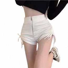sexy Girl Shorts for women Spring Autumn Tight Elastic Hot Pants Slim All Match Female Black High Waisted White Zipper Shorts d6u9#