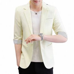 hoo 2023 Summer New Men's Short Sleeve Color Matching blazer Youth Simple Casual Slim Fit Mid-Sleeve blazers 72rt#