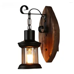 Wall Lamp Vintage Loft Solid Wood Creative Personality Bar Nostalgic Cafe Restaurant Boat Decorative Lights For Bedroom