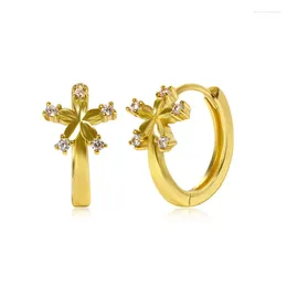 Hoop Earrings 18K Gold Color Round Flower Women's Office Jewelry Zircon Delicate Sweet Niche Design Christmas Gift