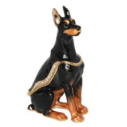 Sculptures Miniature Sculpture of Doberman Dog, Bejewelled Trinket, Keepsake Box, Pet Lover Collection, Birthday Gift