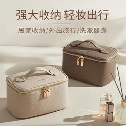 Storage Bags Business Makeup Bag PU Leather Square Portable Large Capacity Handle Partition