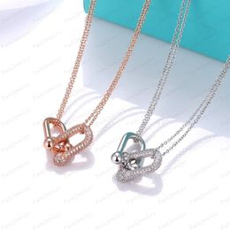 Designer full diamond love necklace female stainless steel couple gold chain square pendant neck luxury Jewellery gift girlfriend ac265x