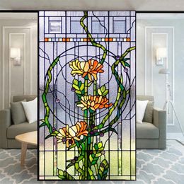 Window Stickers Art Church Privacy Film Static Clings Stained Glass Non-Adhesive Anti-UV Protection Heat Control Door For Home