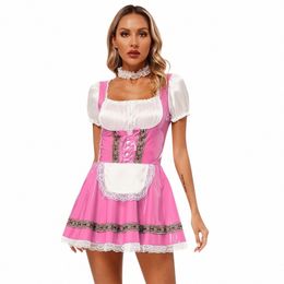 pu Leather French Maid Role Play Outfit Halen Womens Maid Apr Fancy Dr Cosplay Costume Carnivals Tulle A-line Skirts W3VC#