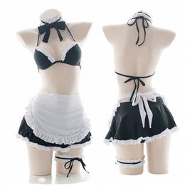 womens Cute Anime Maid Costume Lingerie Lolita Japanese Schoolgirl Uniform Maid Outfit Cosplay Bra Panty Skirt Necklace Leg Ring C7bi#