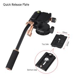 Andoer Q08S Tripod Head Aluminum Alloy 3-Way Damping Video Head with Pan Bar Handle Support for Tripod Monopod 240322