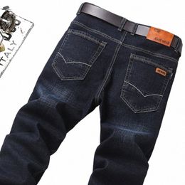 2023 Brand Men's Straight Elastic Cott Jeans Men Fi Busin Casual Classic Style Jean Denim Pants Trousers Big Size28-40 f1dI#