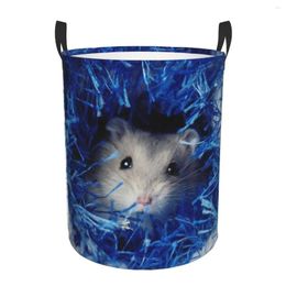 Laundry Bags Cute Hamster Hiding In Blue Wool Basket Foldable Kawaii Pet Rodent Clothes Hamper For Nursery Kids Toys Storage Bin