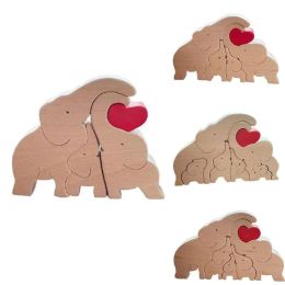 Miniatures Wood Elephant Family Figurines Desktop Decoration Creative Elephant Puzzle Table Craft DIY Wooden Home Decoration Family Gift