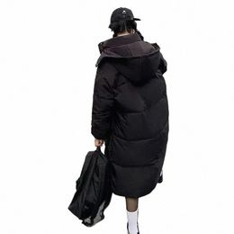 down Cott Jacket Women 2023 Winter New Korean Black Hooded Knee Length Cott Coat Fi Casual Thickened Parkas Womens 663x#