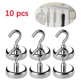 Rails 10PCS Magnetic Hook Neodymium Magnet E10/12/16/20 Electroplating Metal Strong Hook Thick Wall Hook for Home Kitchen Organisation