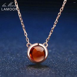 Chains LAMOON Natural Garnet Necklace For Women Gemstone Pendant 925 Sterling Silver Chain Gold Vermail Jewelry Birthstone Gift NI026