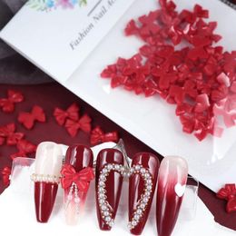 Nail Art Decorations 50 Pcs/bag Bowknot Charms Red Butterfly Tie Jewelry Manicure Decoration Rhinestones Korea Nails Accessories