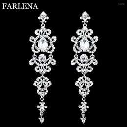 Dangle Earrings FARLENA Jewelry Silver Color Crystal Wedding Long Flower Shaped Chandelier For Women Brides Bridesmaid Party