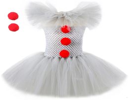Joker Pennywise Cosplay Costume for Girl Halloween Party Herror Clown Dress Up Kids Fancy Tutu Dress Clothes with Collar Hairpin 26215373
