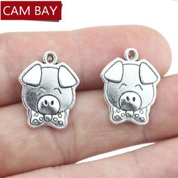 Antique Silver Bronze Lovely Pig Charm Animals Pendant fit Making Bracelets Jewellery Findings DIY Accessories 20 16mm D936288I